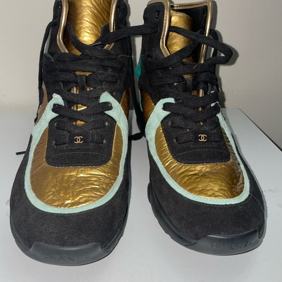 CHANEL Black and Gold Sneakers with Mint Accents main image 5